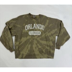 Jerzees Orlando Florida Sweatshirt 2XL Tie Dye Crewneck Olive/Tan USA Made